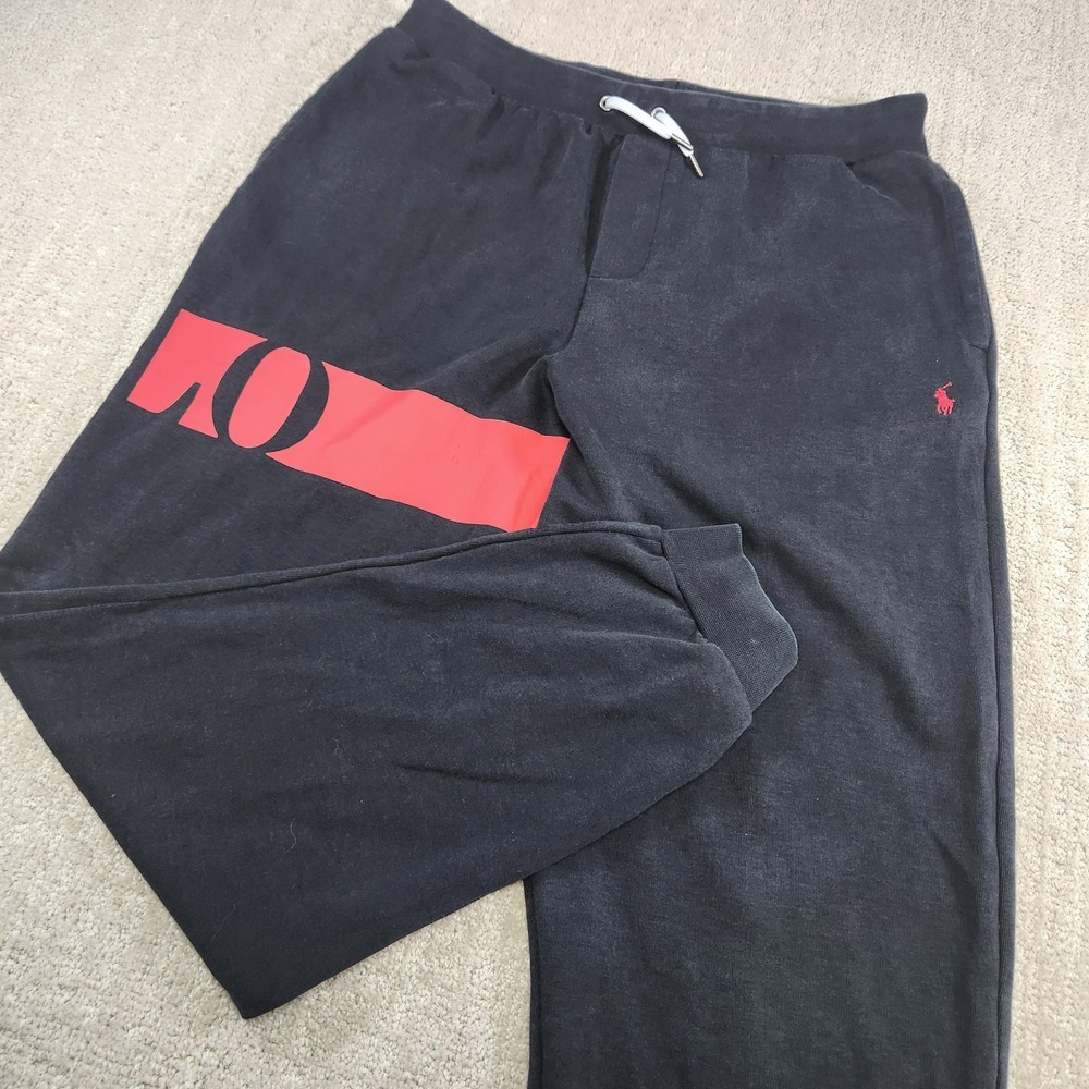Polo Ralph Lauren Joggers Youth XL Big Kids Sweatpants Spellout Black Red Pony